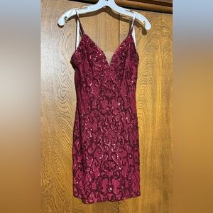 David's Bridal Burgundy Sequin Prom Dress